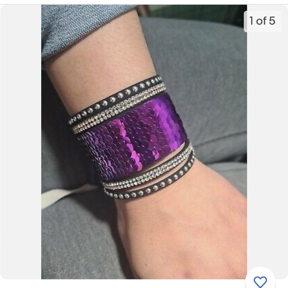Bracelets Bundle of Three Silver Rhinestones & Reversible Sequin Adjustable New - Picture 3 of 5